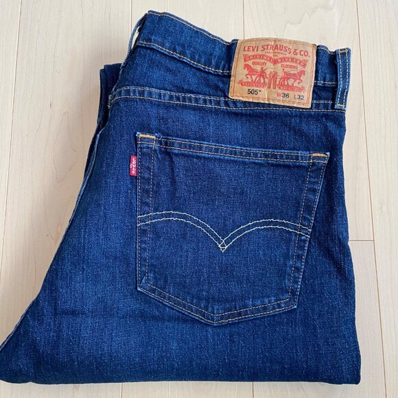Levis 505 Mens Straight Leg Jeans W36 Classic Fit Blue Denim Made In Mexico - Picture 3 of 12